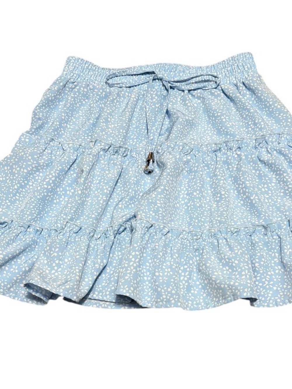Light Blue Printed Tiered Midi Skirt with Drawstring
